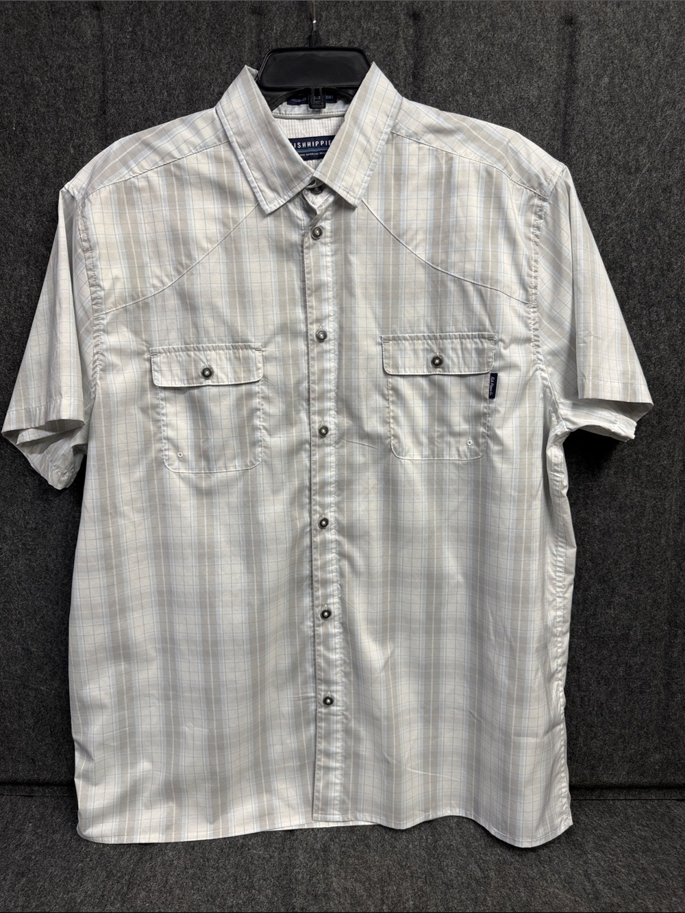 Fishhippie Short-Sleeve Plaid Button-Down Shirt in White & Light Blue